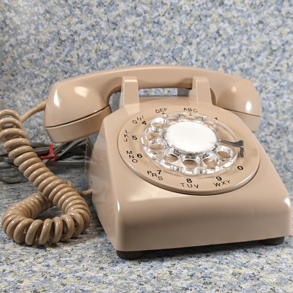 Working Beige Rotary Dial Landline Desk Telephone - 1960s or 1970s - Northern Telecom Vintage 500 Model - Serviced and Adjusted