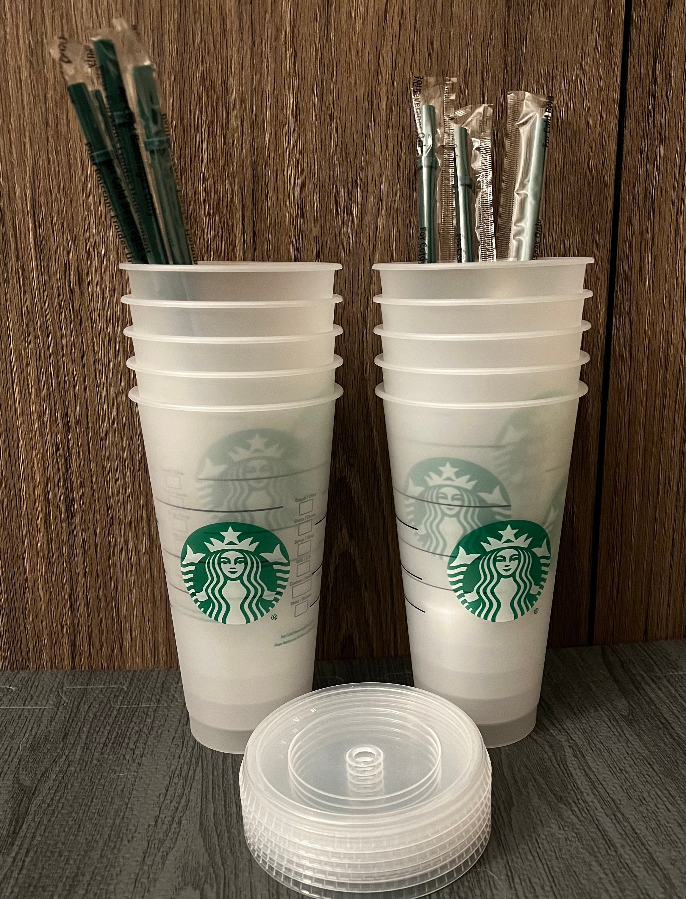 Reusable Plastic Cups With Lids 24oz Venti Size Craft Clear Cup 4