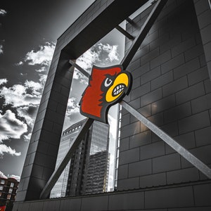 University of Louisville Cardinals logo on the Yum Center on Canvas, Louisville Cardinals, Louisville Basketball, Original Photography