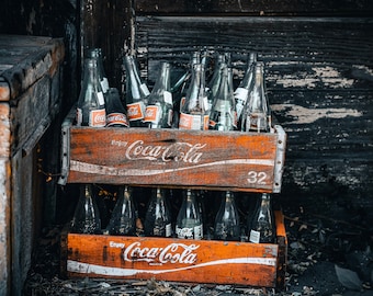 Vintage Coca-Cola Bottles Canvas Print | Rustic Coke Wall Art | Retro Kitchen Decor | Nostalgic Gift