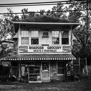 Small Town Roadside Grocery photo on Canvas, History and old time, Canvas Wall Art, Original Photography, Photo on Canvas, Black and White