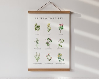 Christian Hanging Sign, Fruits of the Spirit, Floral Bible Verse Wall Art, Galatians 5, Modern Scripture Decor, Religious Gift for Her