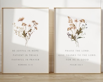 Christian Floral Scripture Art Prints, Romans 12:12, Psalm 106∶1 Set