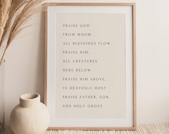 The Doxology, Christian Hymn Print, Typography Bible Verse Wall Art, Worship Song Lyric Quote, Modern Scripture Sign, Holiday Religious Gift