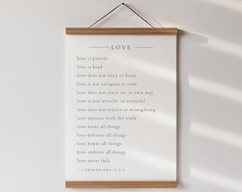 Love Never Fails Wooden Hanging Sign, 1 Corinthians 13 Bible Verse Wall Art, Christian Wedding Gift, Farmhouse Home Decor