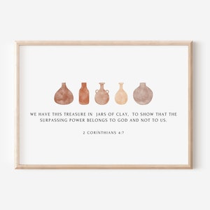 Bible Verse Wall Art, Treasure in Jars of Clay, 2 Corinthians 4:7, Subtle Christian Wall Art, Modern Scripture Poster, Minimal Home Decor