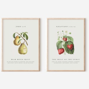 Fruit of the Spirit, Christian Wall Art Set of 2, John 15:8, Modern Bible Verse Print, Vintage Scripture Home Decor, Religious Holiday Gift