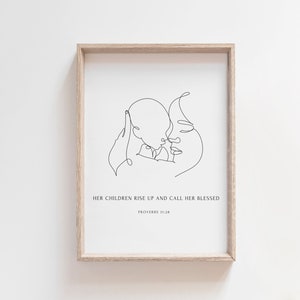 Spreuken 31:28, Moederdag christelijke print, bijbelvers kunst aan de muur, cadeau voor moeder, moderne schriftkunst aan de muur, christelijke Moederdag kunst aan de muur