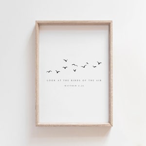 Look at the Birds, Matthew 6:26, Subtle Christian Wall Art, Modern Bible Verse Wall Art, Minimal Scripture Print, Bible Sketch, Baptism Gift