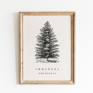 Immanuel, God With Us, Christmas Christian Wall Art, Winter Tree Bible Verse Art, Vintage Pine Scripture Print, Minimal Holiday Home Decor