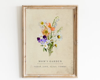 Family Birth Month Flower Bouquet, Custom Gift For Mom, Watercolor Family Garden Art, Personalized Mother’s Day Gift