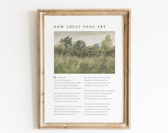 Christian Hymn Wall Art, How Great Thou Art, Worship Song Lyric Quote, Vintage Field, Modern Scripture Print, Religious Home Decor