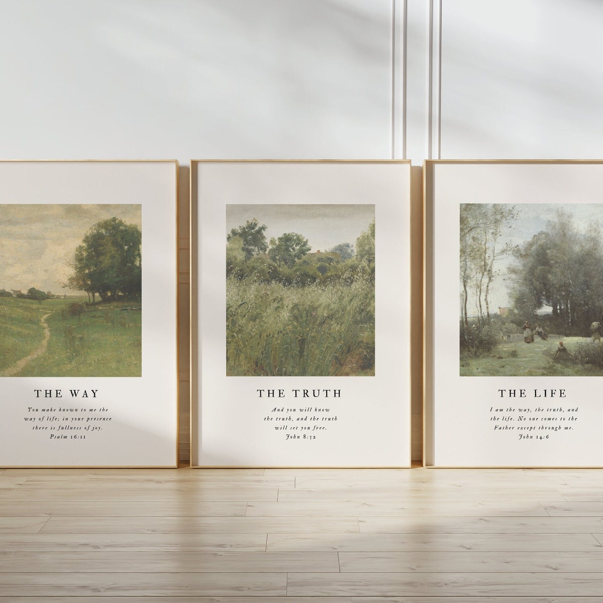 Christian Wall Art Set of 3, the Way, the Truth, the Life, Bible Verse Wall Print, Vintage Scripture Decor, John 14, Psalm 16 Religious Home - Etsy