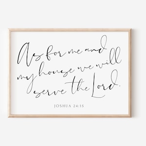 Christian Wall Art, My House Will Serve The Lord, Joshua 24:15, Typography Bible Verse Poster, Minimal Scripture Sign, Minimal Home Decor