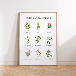 Fruit of the Spirit, Floral Christian Wall Art, Galatians 5:22-23, Wildflower Vintage Art, Modern Scripture Decor, Holiday Gift for Her