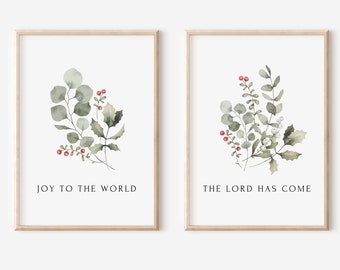 Joy to the World Print Set, Holiday Botanical Decor (Digital Download)