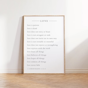 Love Is Patient, 1 Corinthians 13:4-8, Bible Verse Wall Art, Minimal Scripture Print, Christian Home Decor, Religious Wedding Gift