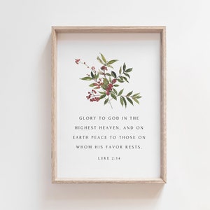 Lucas 2:14, Gloria a Dios en las alturas, Decoración navideña, Arte mural navideño, Tarjetas navideñas imprimibles