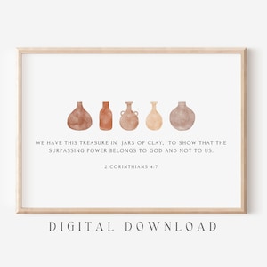 TREASURES IN JARS of Clay, Christian Aesthetic Art, Modern Christian Quote Art Print, Minimal Scripture Print, Minimal Bible Verse Wall Art,