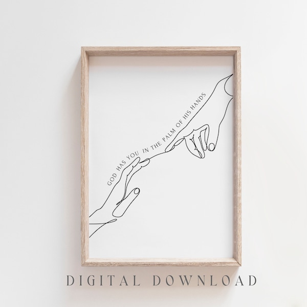 God Has You In His Hands, Digital Download, Christian Wall Line Art Printable, Bible Sketches, Modern Scripture Wall Art, Christian Gift