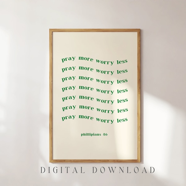 PRAY MORE, Modern Christian Wall Art, Bible Verse Print, Aesthetic Christian Poster, Wavy Font Print, Christian College Dorm Decor