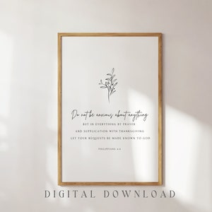 DONT BE ANXIOUS Philippians 4:6, Digital Download, Minimal Scripture Wall Art, Bible Verse Printable, Christian Wall Decor