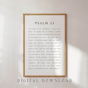 PSALM 23, Digital Download, Christian Wall Art Printable, Modern Scripture Print, Bible Verse Typography Art
