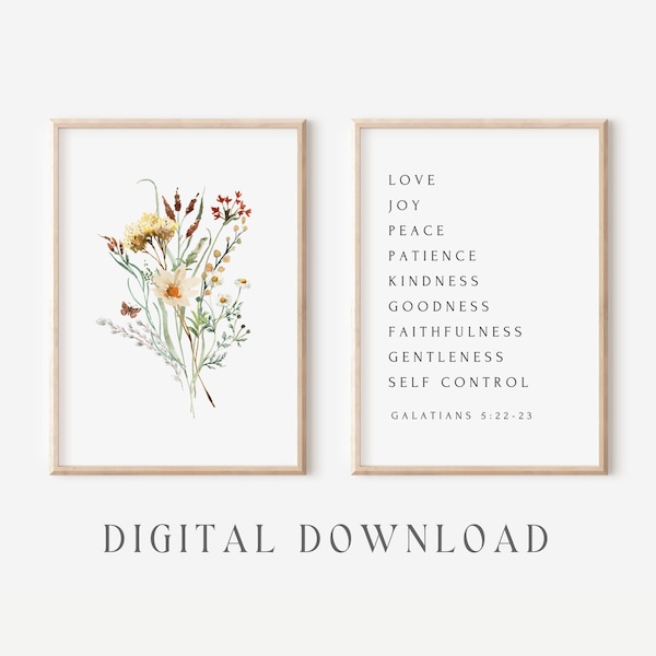 Set de láminas florales del Fruto del Espíritu, Gálatas 5:22-23 (Descarga digital)