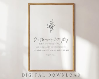 DONT BE ANXIOUS Philippians 4:6, Digital Download, Minimal Scripture Wall Art, Bible Verse Printable, Christian Wall Decor