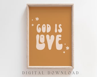 God Is Love Printable, Retro Christian Wall Art (Digital Download)