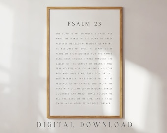 PSALM 23, Digital Download, Christian Wall Art Printable, Modern Scripture Print, Bible Verse Typography Art