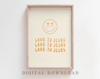 Digital Download, Groovy Modern Scripture Print, Retro Christian Poster, Christian College Dorm Decor