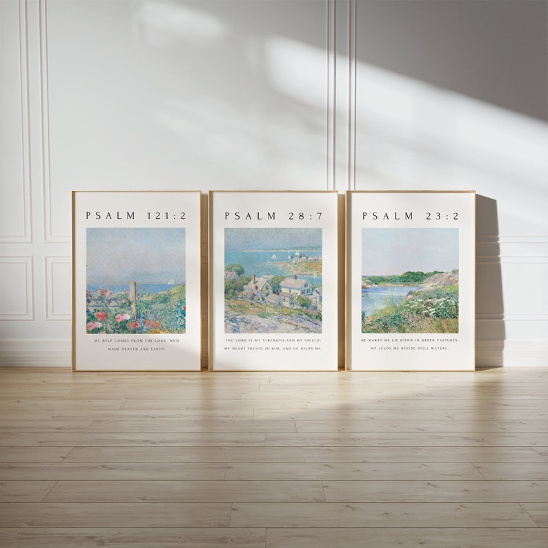 Christian Wall Art Set of 3, Psalm Collection, Psalm 121, Psalm 23, Vintage Scripture Decor, Modern Religious Gallery, Minimal Home Gift