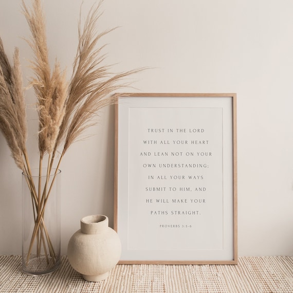 Trust in The Lord, Proverbs 3:5-6, Typography Christian Art Print, Bible Verse Wall Art