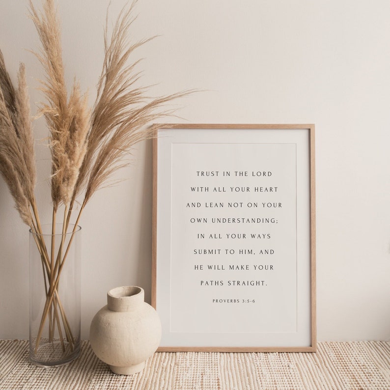 Minimal Christian Wall Art, Trust in the Lord with all your heart, Proverbs 3:5-6