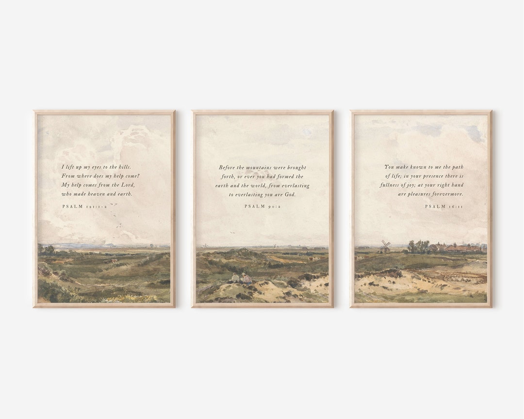 Christian Art Set of 3, Psalm 121, Bible Verse Wall Print, Vintage ...