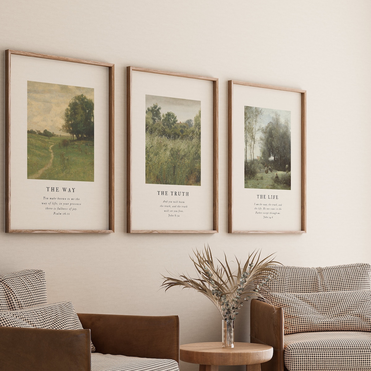 Christian Wall Art Set of 3, the Way, the Truth, the Life, Bible Verse Wall Print, Vintage Scripture Decor, John 14, Psalm 16 Religious Home - Etsy