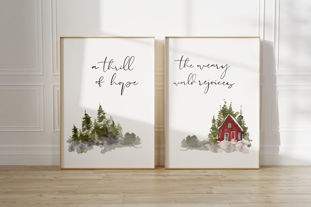 Christian Christmas Wall Art Set of 2, Watercolor Holiday Poster Bundle