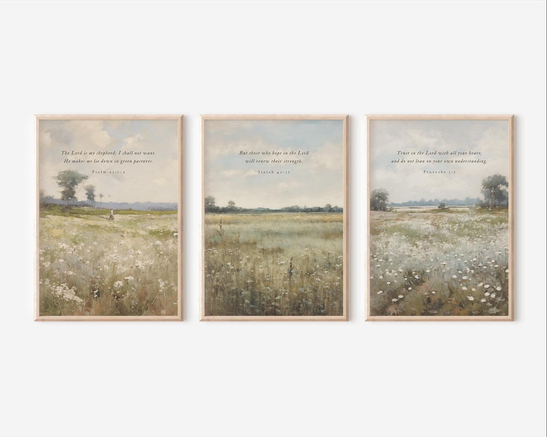 Christian Wall Art Set | Wildflower Bible Verse Prints | Vintage ...