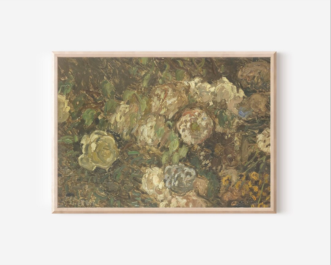 Vintage Floral Textile Wall Art, Antique Botanical Oil Painting, Moody ...