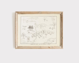 Winnie the Pooh 100 Acre Wood Map Print, Vintage Nursery Art