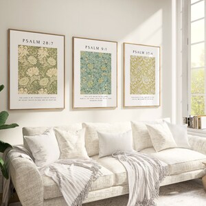 Psalm Christian Wall Art Set of 3, Floral Pattern Bible Verse Print ...
