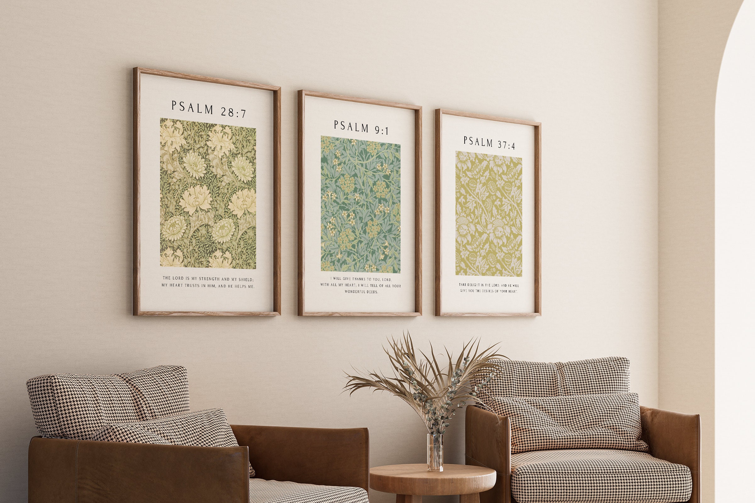 Psalm Christian Wall Art Set of 3, Floral Pattern Bible Verse Print ...