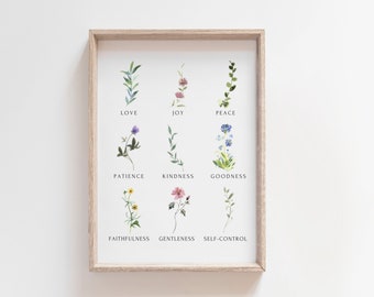 Frucht des Geistes Blumendruck, christliche botanische Wandkunst (digitaler Download)