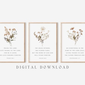 Conjunto de Versículos Bíblicos Cristãos com Estampas Florais (Download Digital)