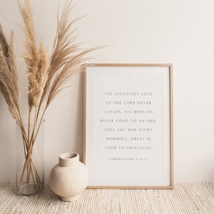 His Mercies are New, Lamentations 3:22-23, Typography Christian Print, Bible Verse Wall Art, Minimal Scripture Sign, Christian Home Decor