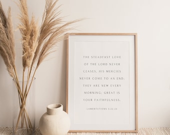 His Mercies are New, Lamentations 3:22-23, Typography Christian Print, Bible Verse Wall Art, Minimal Scripture Sign, Christian Home Decor