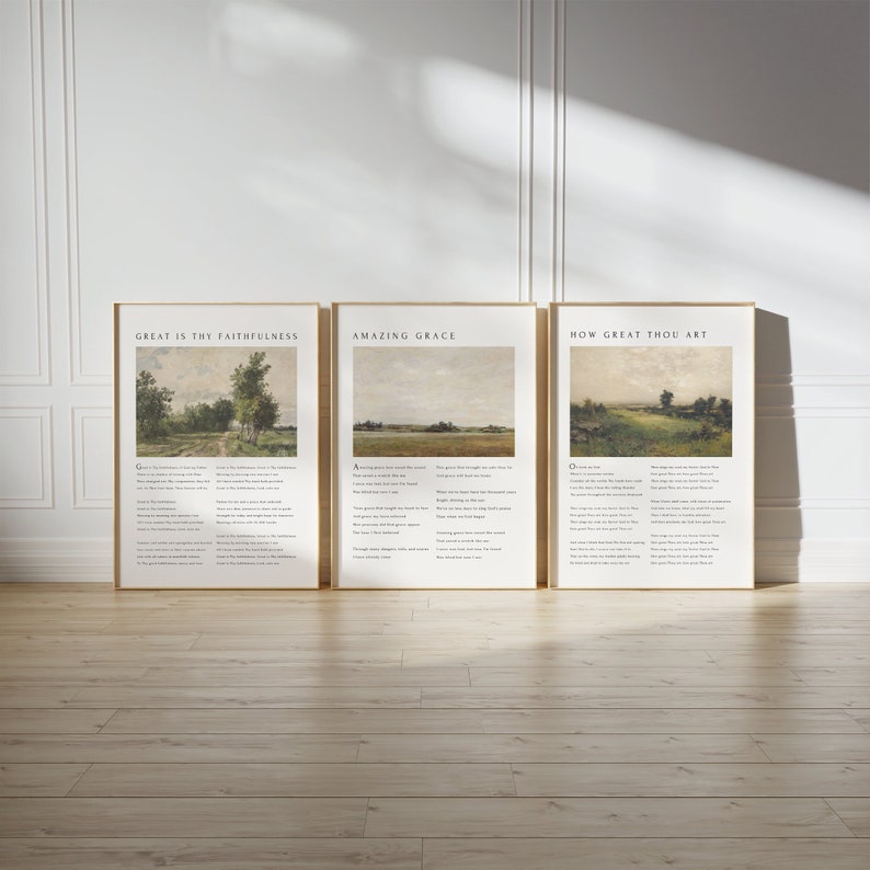 Hymn Wall Art Set of 3 | 16 x 20 | Unframed