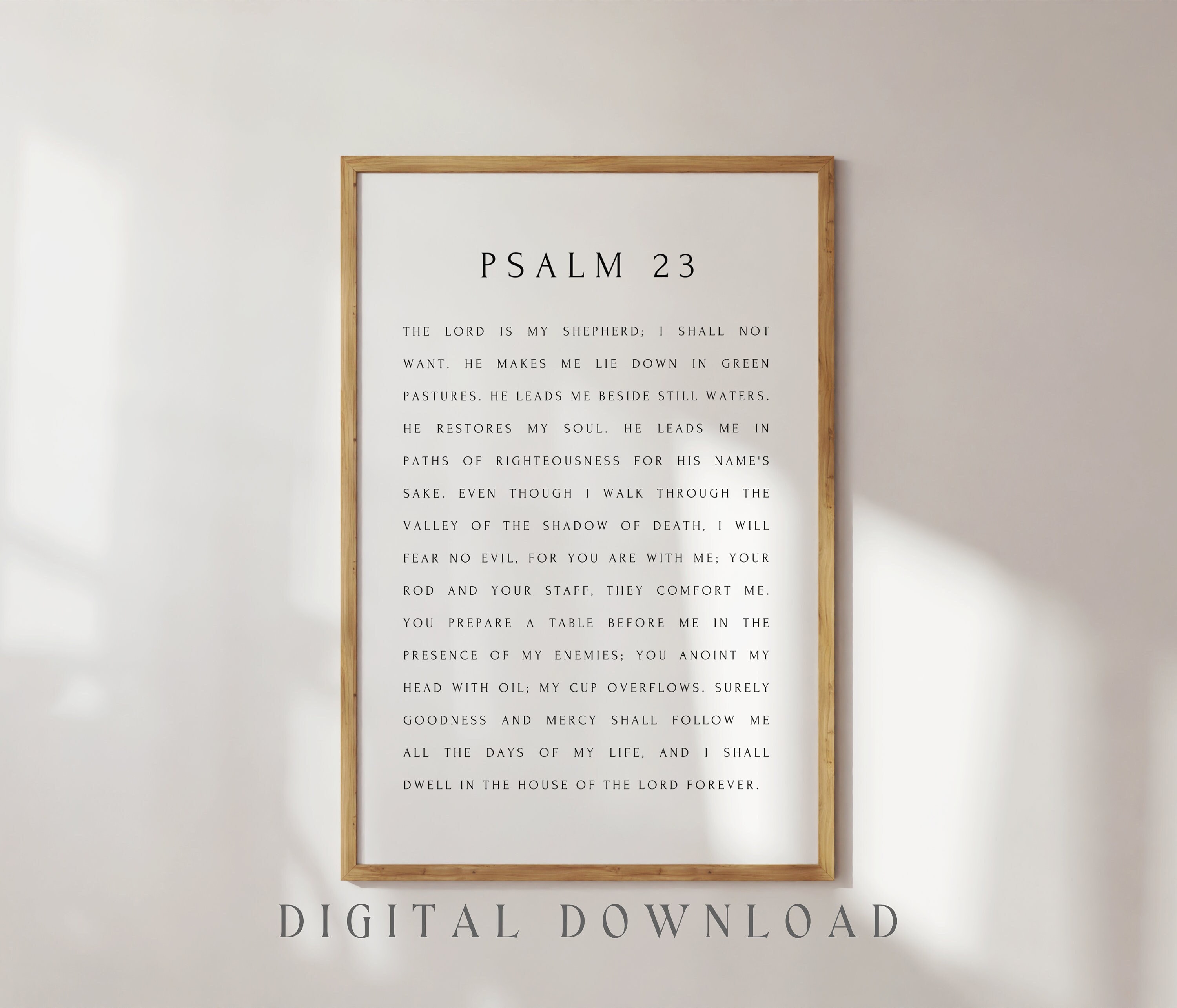 PSALM 23, Digital Download, Christian Wall Art Printable, Modern Scripture Print, Bible Verse Typography Art
