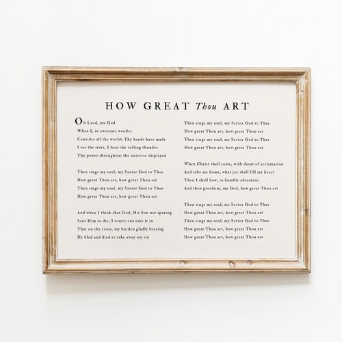 Impresión del himno "Cuán grande eres", arte mural cristiano, letra de canción de adoración